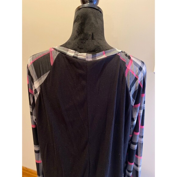 Sew In Love Blouse Size Large Top Black w Plaid Pink Raglan sleeves + Stretch - Picture 6 of 10